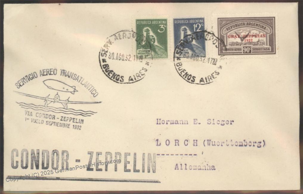 Argentina 1932 Graf Zeppelin South America 5th SAF Mi274B Flown Cover 111171