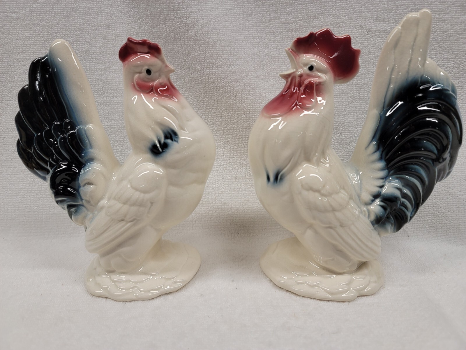 8" B/W ROOSTER & 7 1/4" HEN BY ROYAL COPLEY, ROYAL WINDSOR, SPAULDING