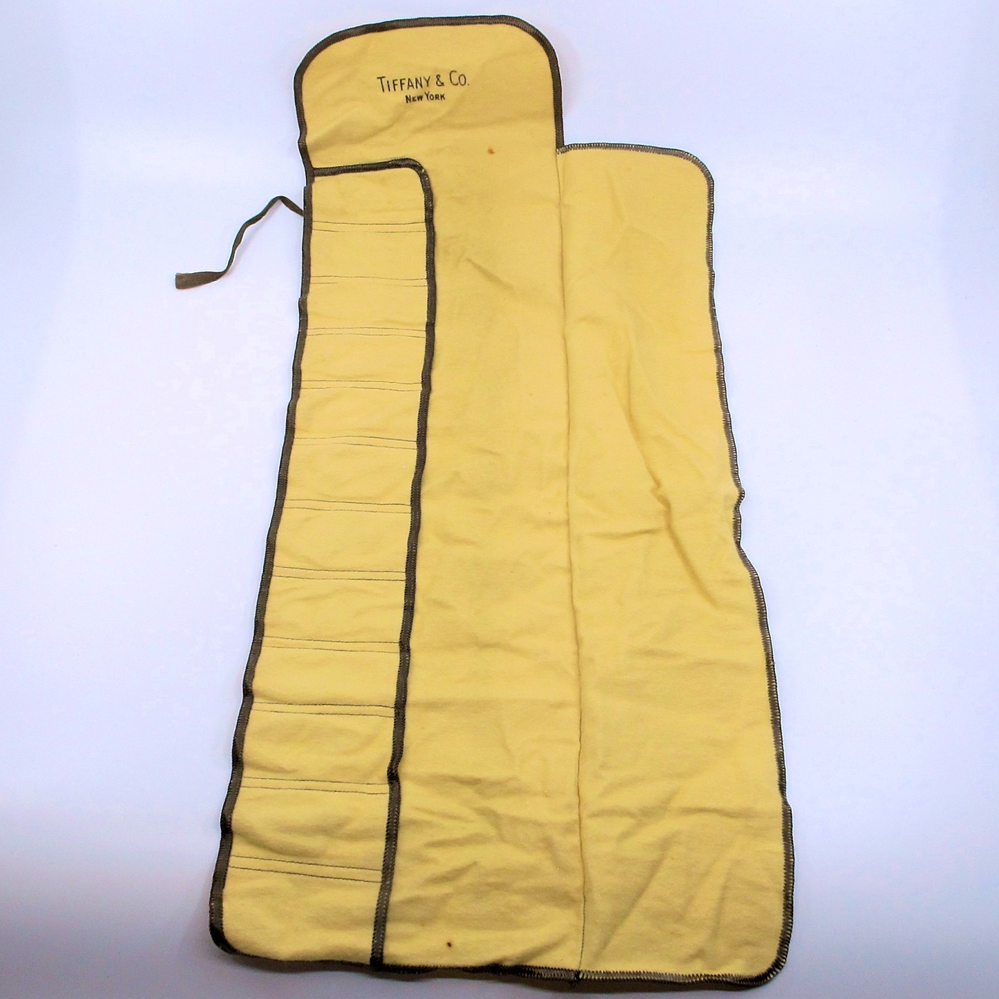 Tiffany & Co Flannel 12 Coffee Spoon Flatware Storage Roll Pouch Yellow Brown