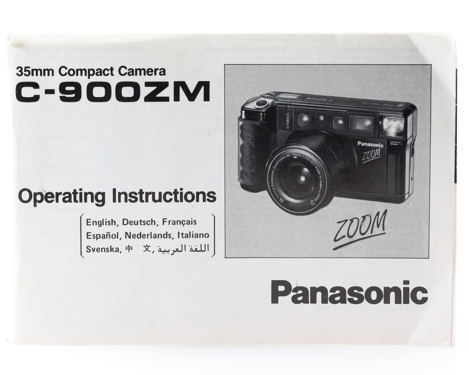 Instructions Panasonic C-900ZM C900zm 35mm 35MM 35 MM Compact Camera