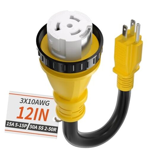 50 Amp to 15 Amp 110V RV Adapter Plug, 15A Male to 50A Female RV Power Yellow