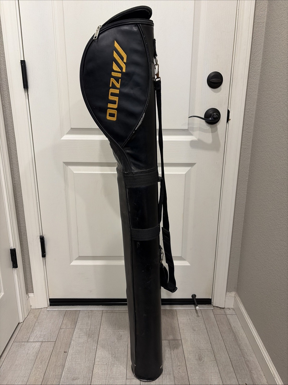Rare Vtg Mizuno Black Sunday Carry Travel Golf Strap Bag Light Leather Japanese
