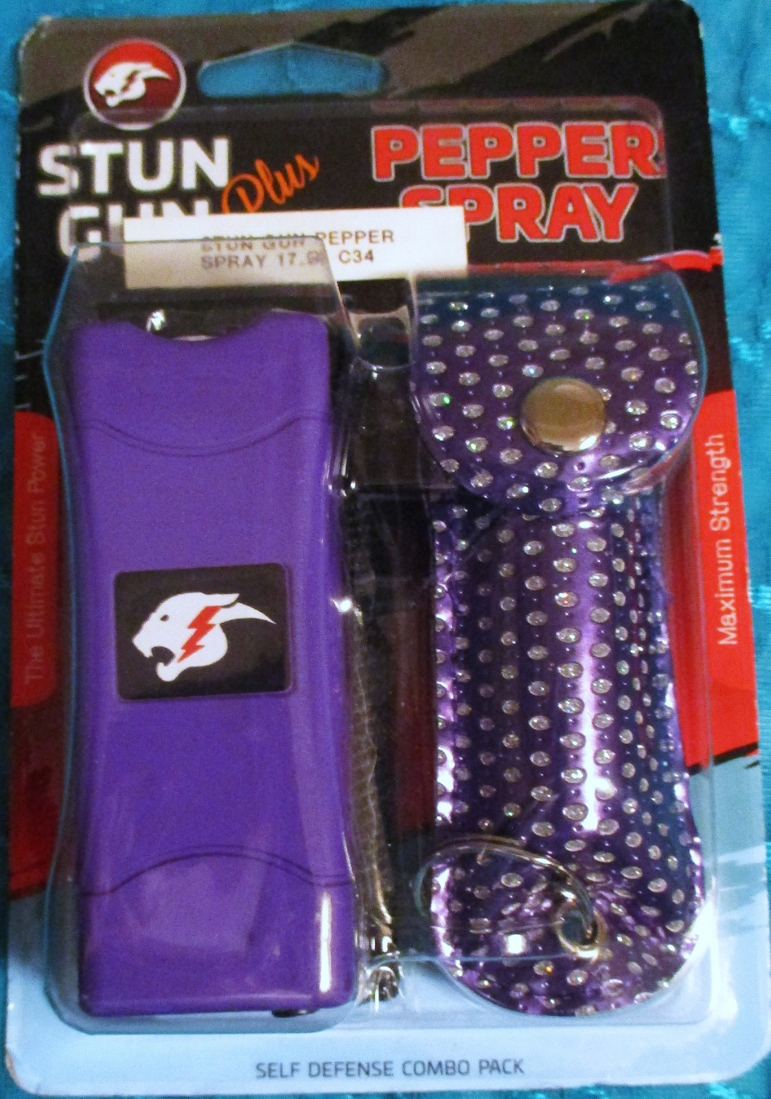 Mini Stun Gun & Pepper Spray Self Defense -Extremely Powerful Purple/Rhinestone
