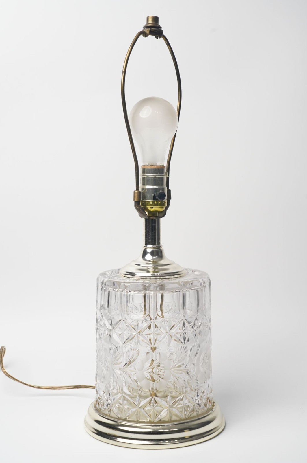 Vintage Cut Crystal Cylinder Table Lamp Starburst Floral Design 20" Tall