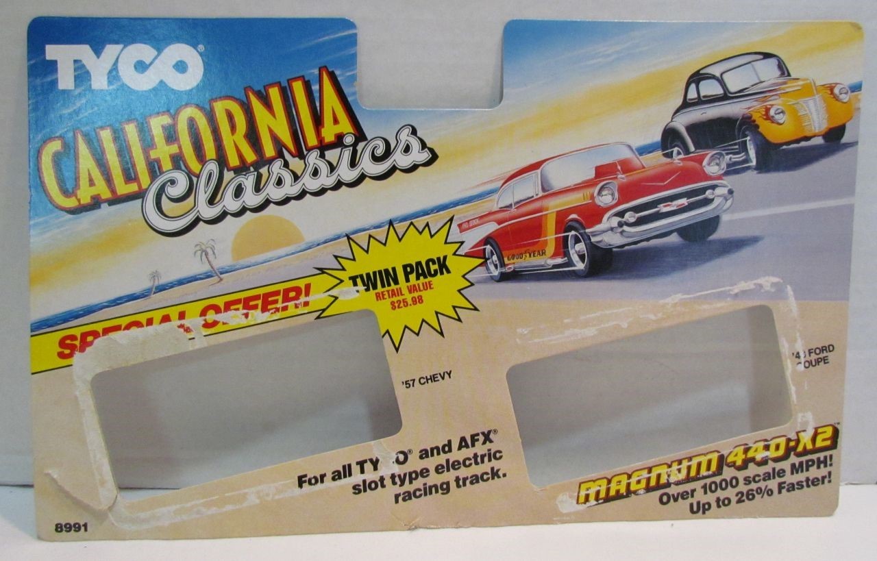 1989 Tyco California Classics Slot Car #8991 Backing Card '57 Chevy & '40 Ford 