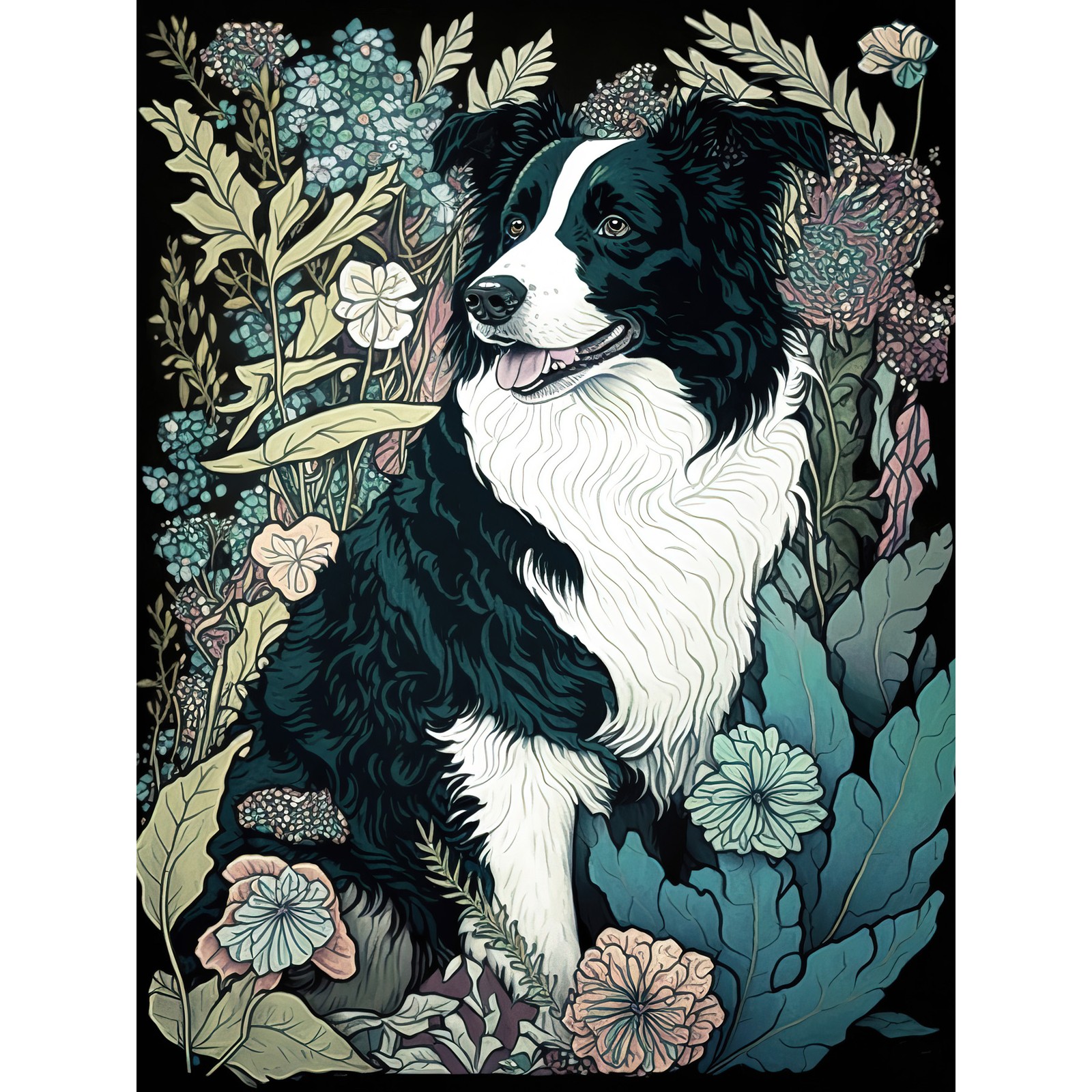 Border Collie Dog Wildflower Field Modern Huge Wall Art Poster Print Giant