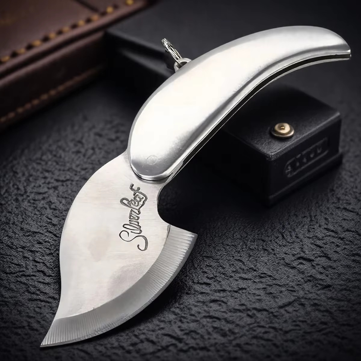 1PC Silver Leaf Stainless Steel Sharp Folding Pocket Keychain Knife Outdoor Surv