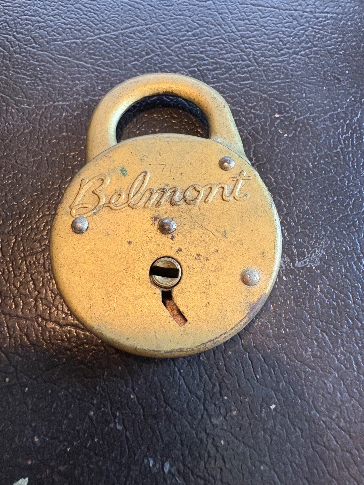 Vintage Belmont Hardware Co Brass Round Pancake Lock USA Padlock No key