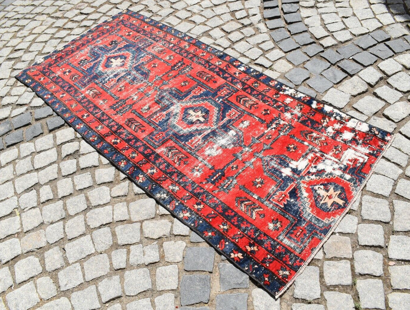 Antique Caucasian Rug 36'' x 81'' Collector's Item Shabby Chic Fragment Wall Rug