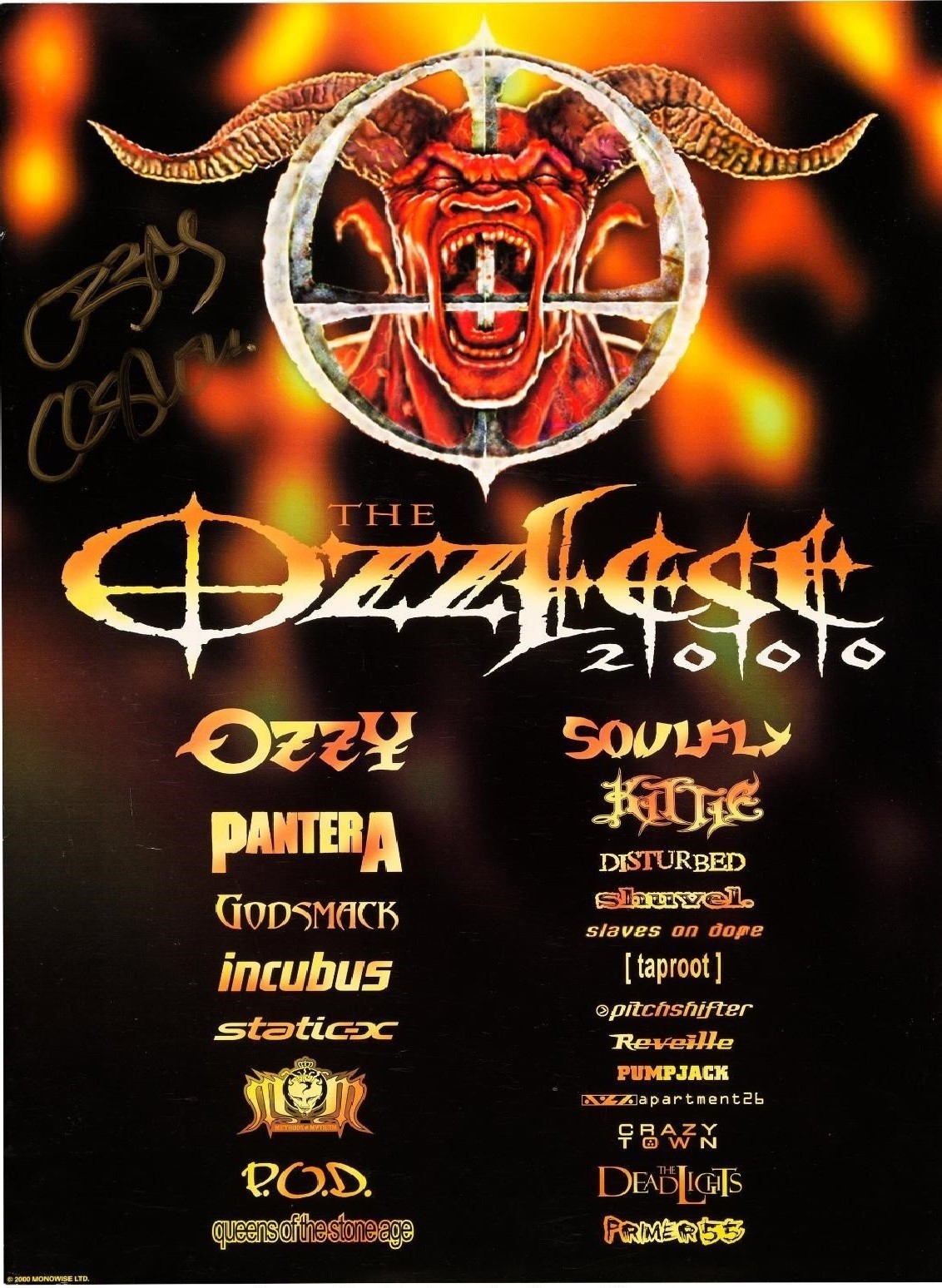 Ozzfest 2000 flyer signed by Ozzy 8.5x11 Signed Photo Reprint