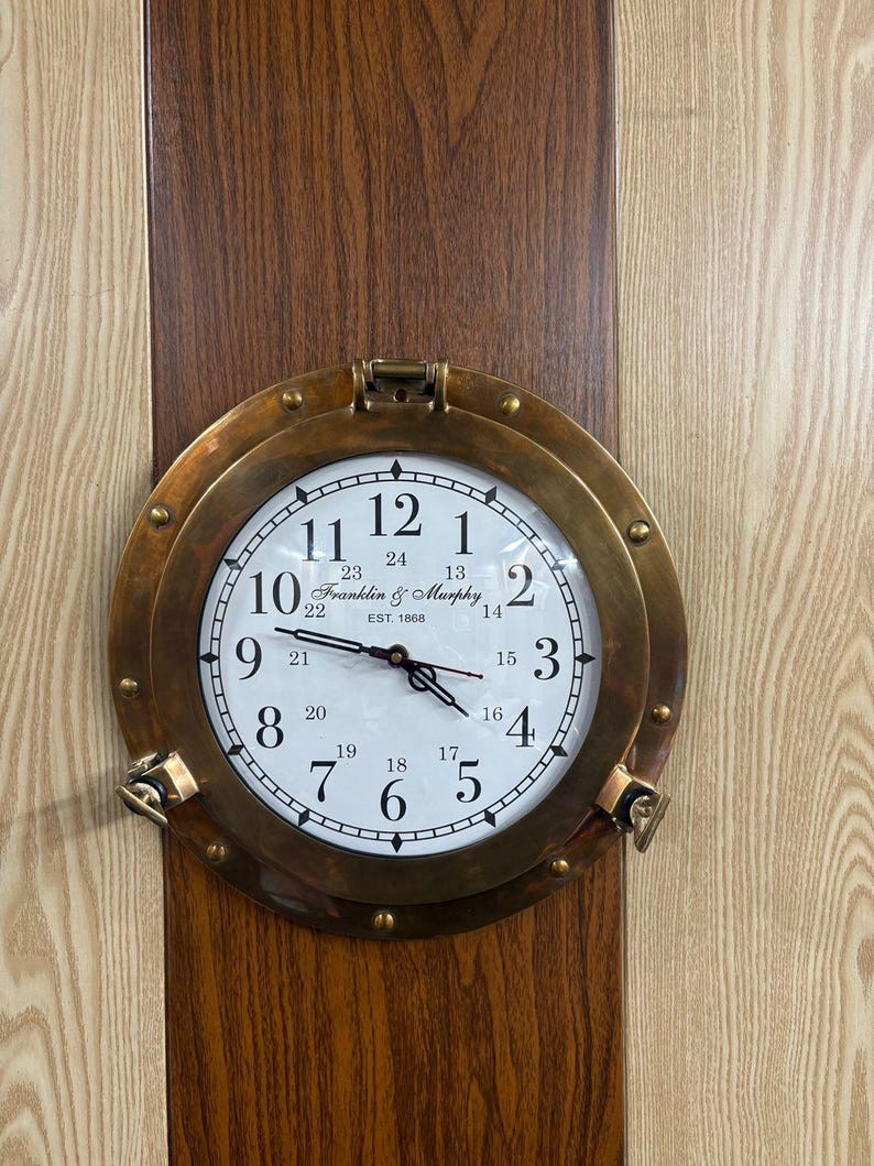 Nautical Brass Maritime Ship Window Porthole Clock 9" Marine Time piece Silent