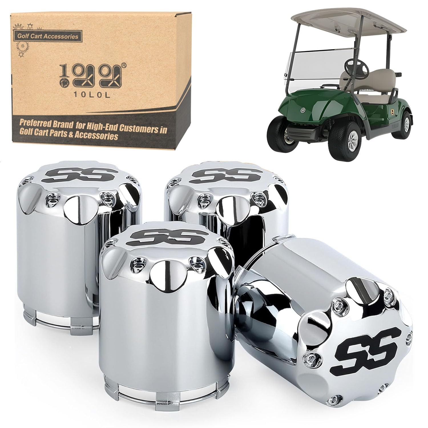 10L0L Universal Golf Cart SS Wheel Center Cap Cover for 11 inches, Silver 