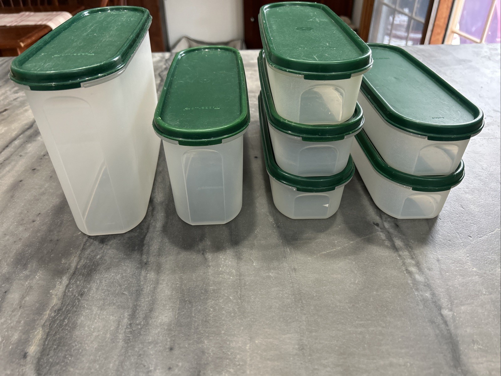 7 Tupperware Modular Mates OVAL Storage #2399 #2400 #2401 GREEN Lids Seals Lot