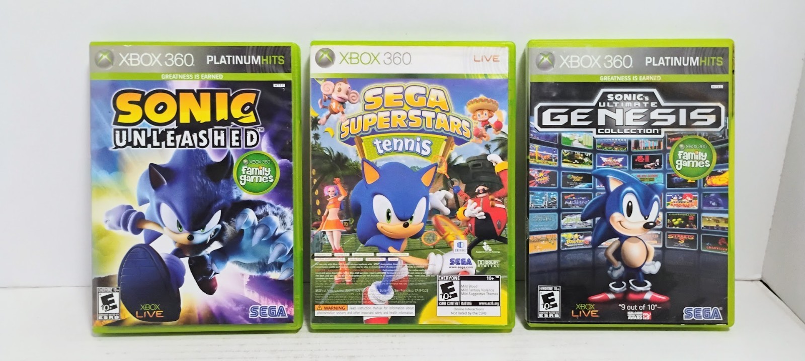 MICROSOFT XBOX 360 SEGA SONIC LOT GENESIS UNLEASHED SUPERSTARS TENNIS COMBO CIB