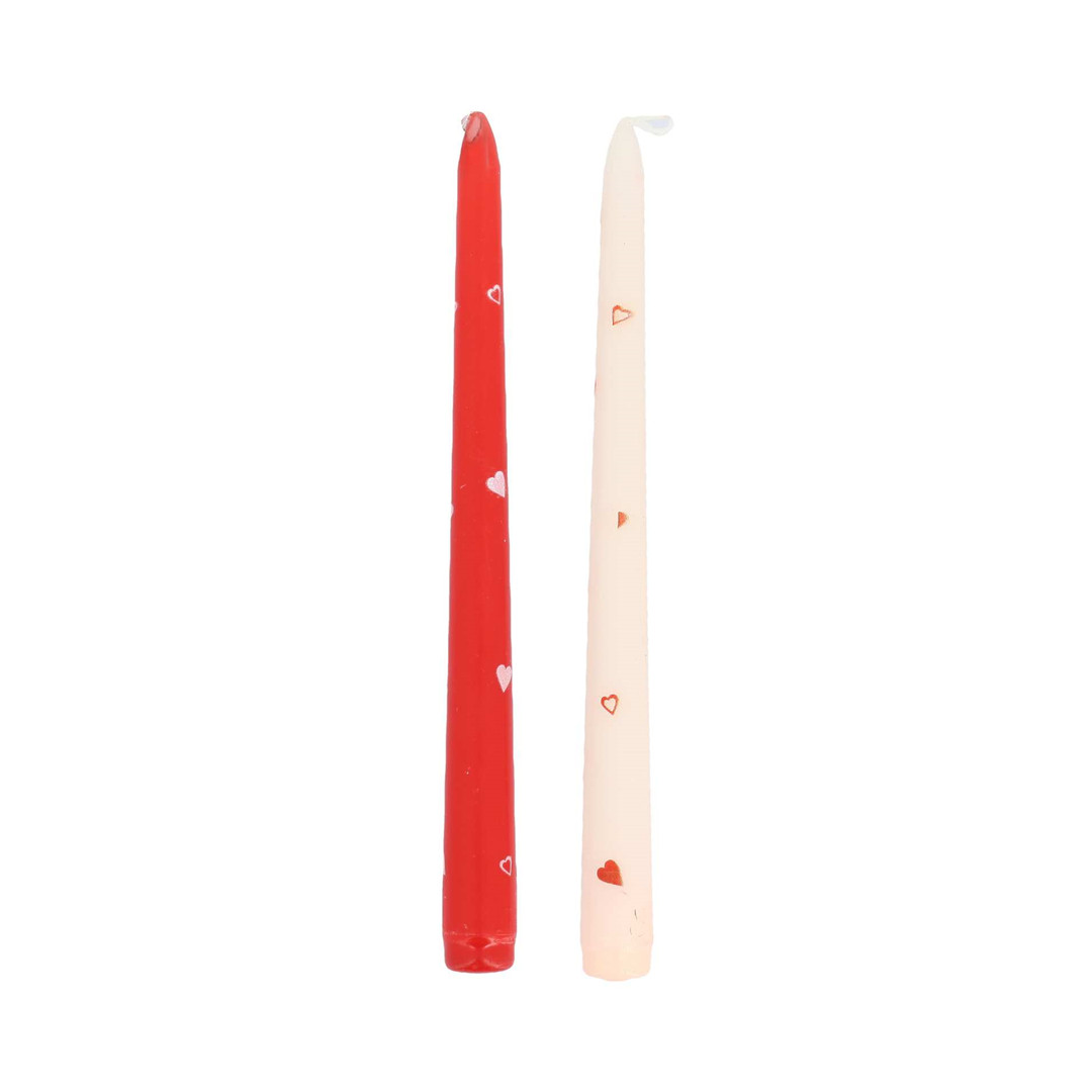 Candela Conica Cuori H25cm D2,2cm Durata 7hx2 Bianco Rosso