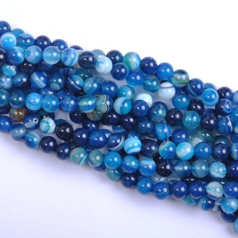 Wholesale 450pcs Natural Blue Agate Stone Round Loose Beads 8MM 10 Strands DIY