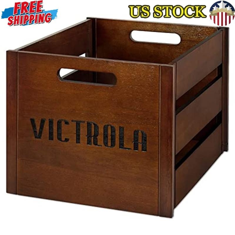 Wooden Record Storage Crate 50 Vinyls Dust-Free & Scratch-Free 14"x13.5"x11.8 US