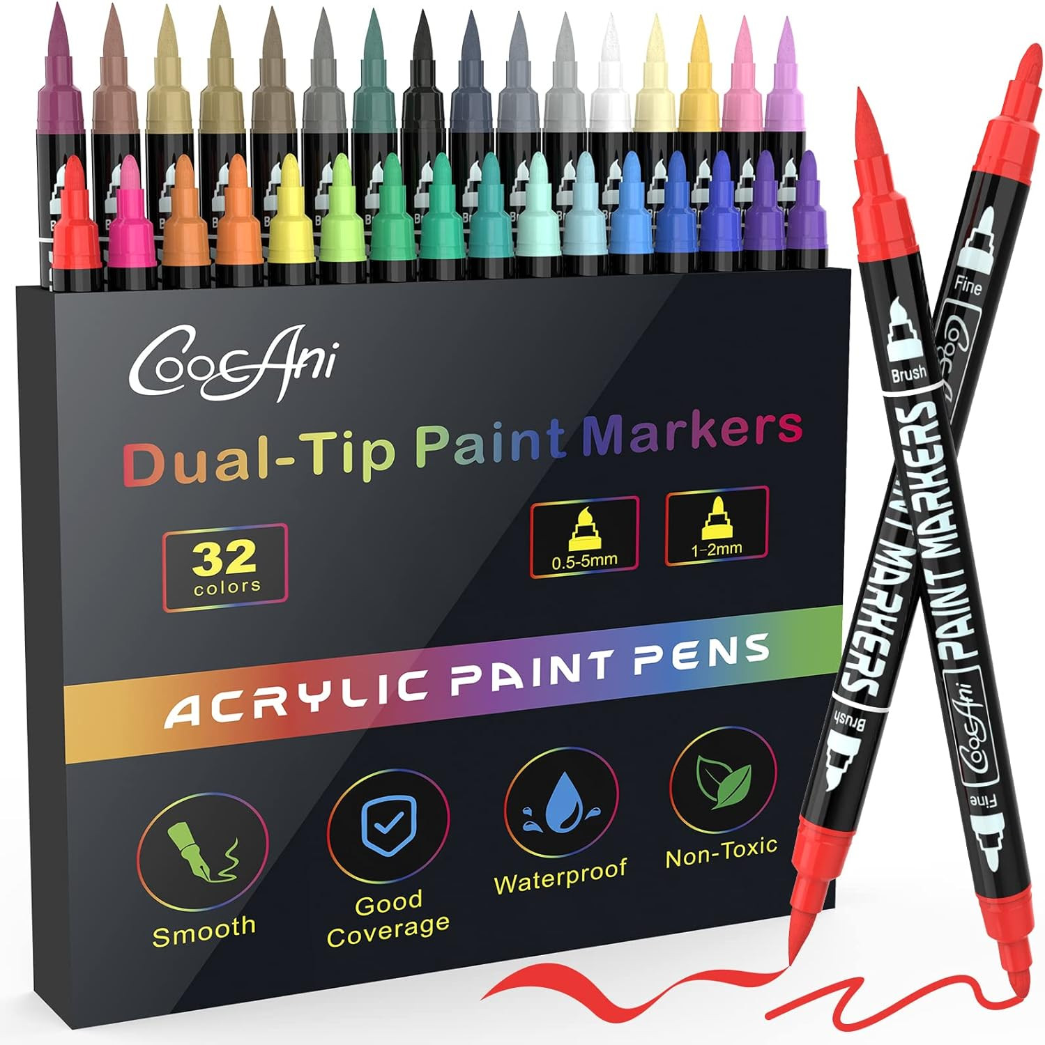 32 Colors Paint Markers, Dual Tip Acrylic Paint Markers for Wood, Canvas, Glass,