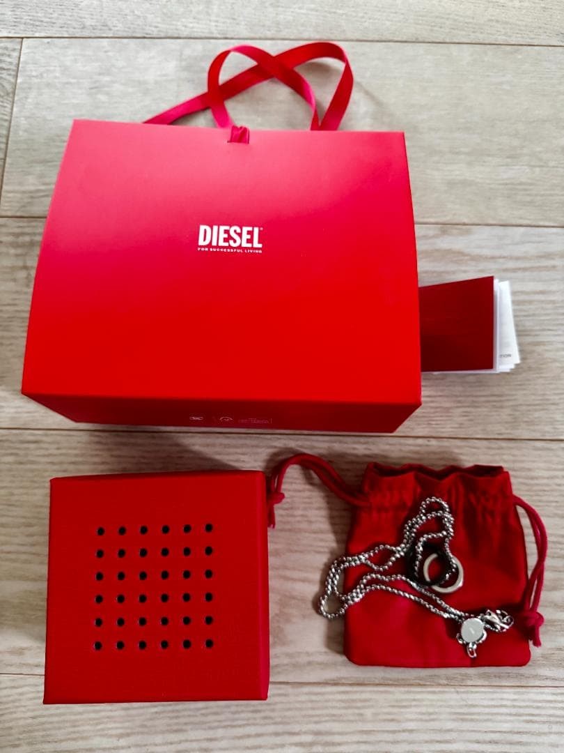 Diesel Men Ring Pendant Necklace Dx1168 Red Box Black Silver Color Almost unused