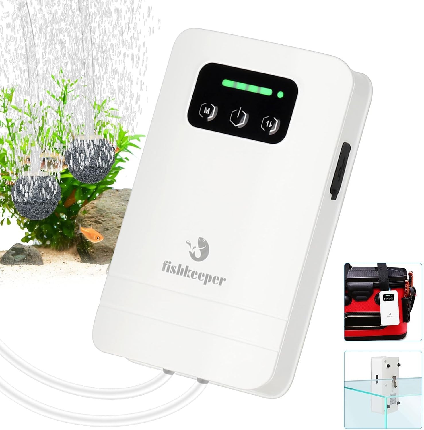 Battery Powered Aquarium Air Pump, USB Rechargeable Aerator Fish Tank Air Pum...