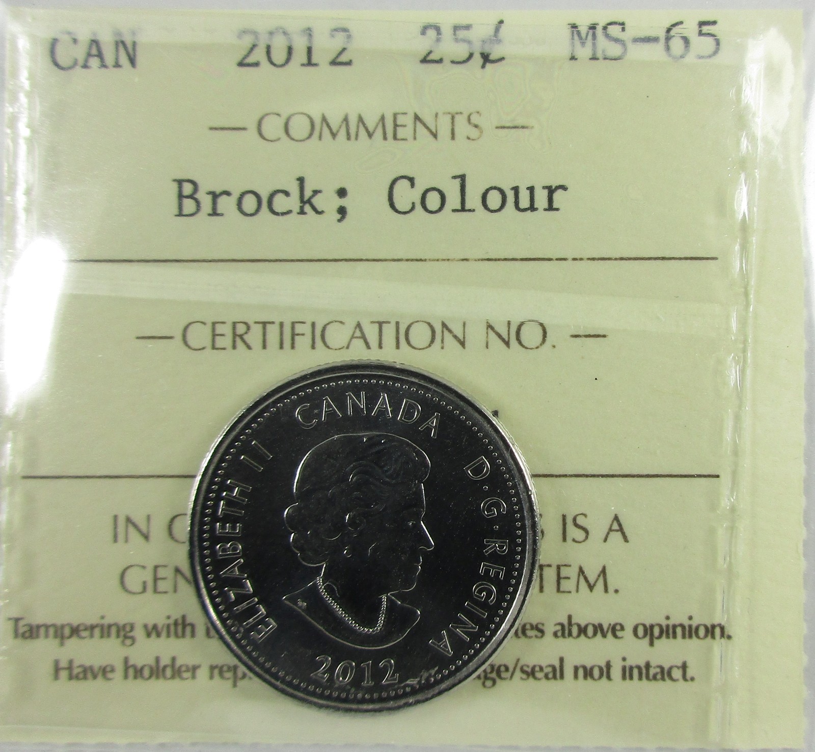 2012 Canada Twenty-Five Cent - Sir Isaac Brock, Colour - ICCS, MS-65