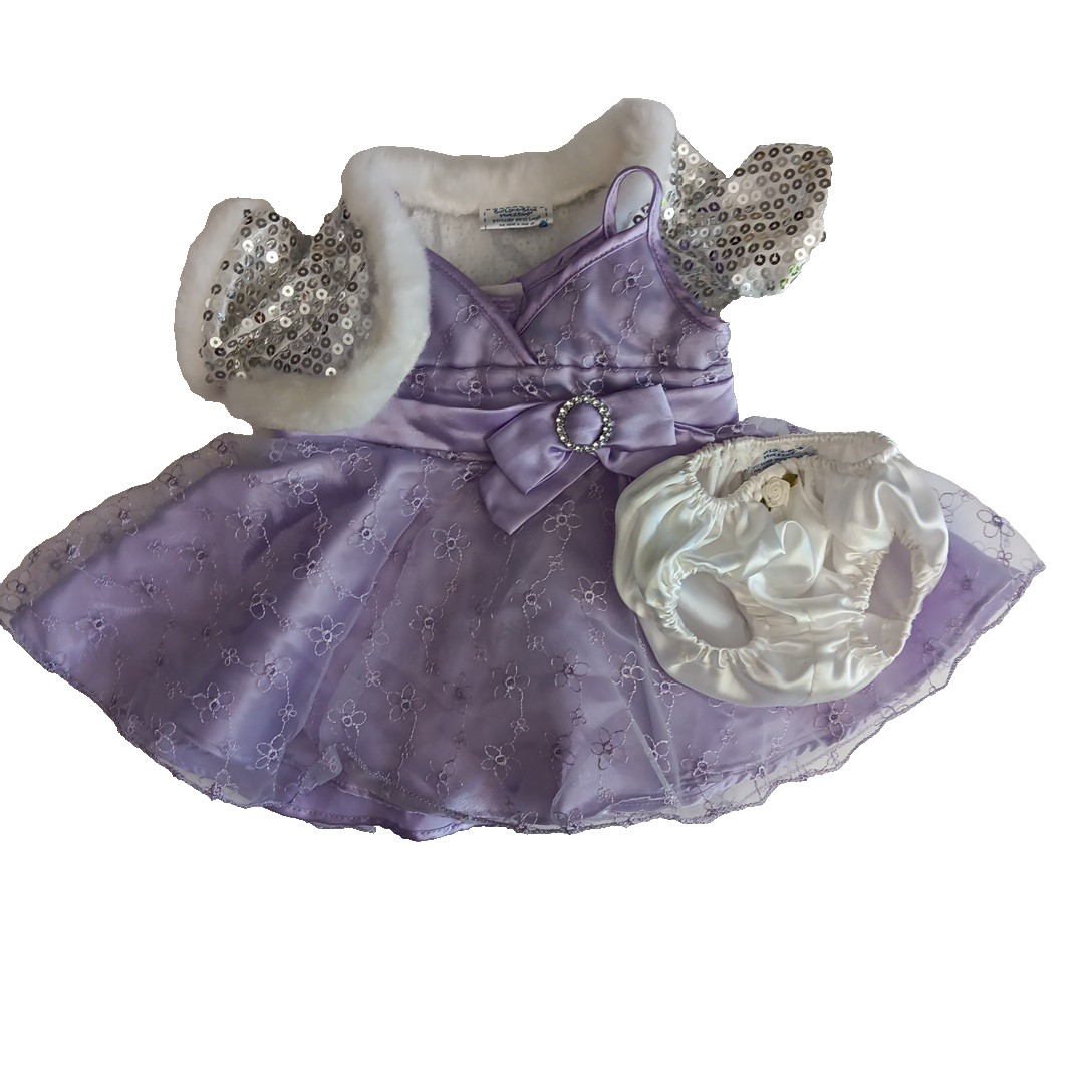 Build-A-Bear Purple Gown Sequin Shrug Satin Bloomers Outfit Set Party Dress BAB