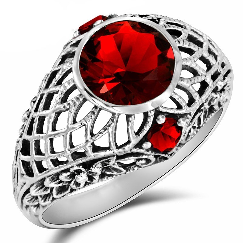 2CT Fire Garnet 925 Sterling Silver Vintage Style Ring Jewelry Sz 9 XB3-4