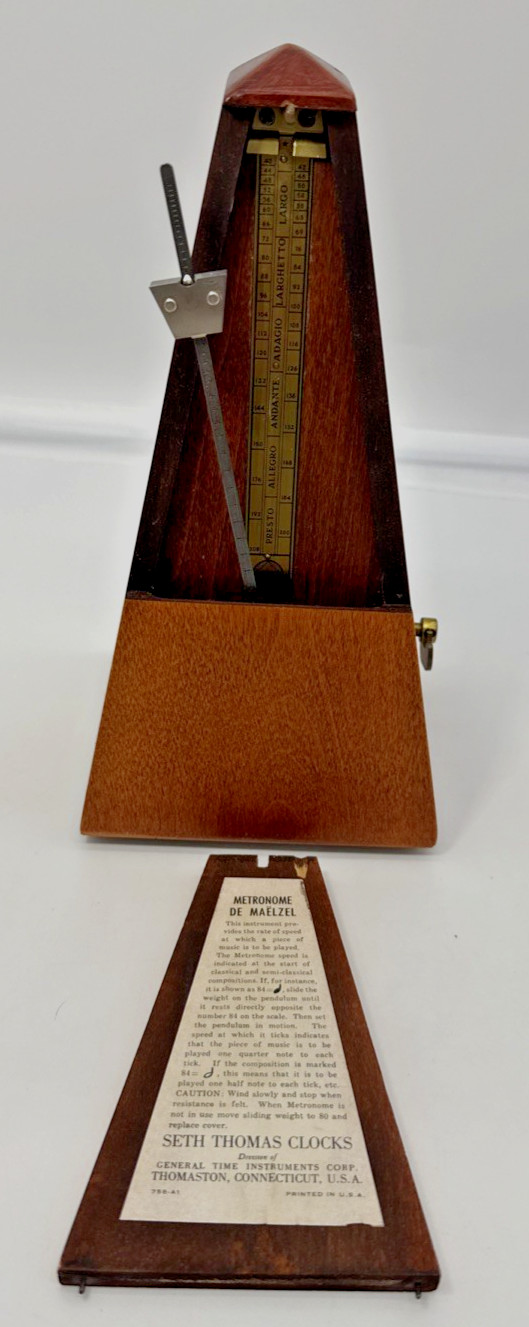 Vintage Seth Thomas Metronome De Maelzel Wood Wind Up Music Timer USA 9" Tall