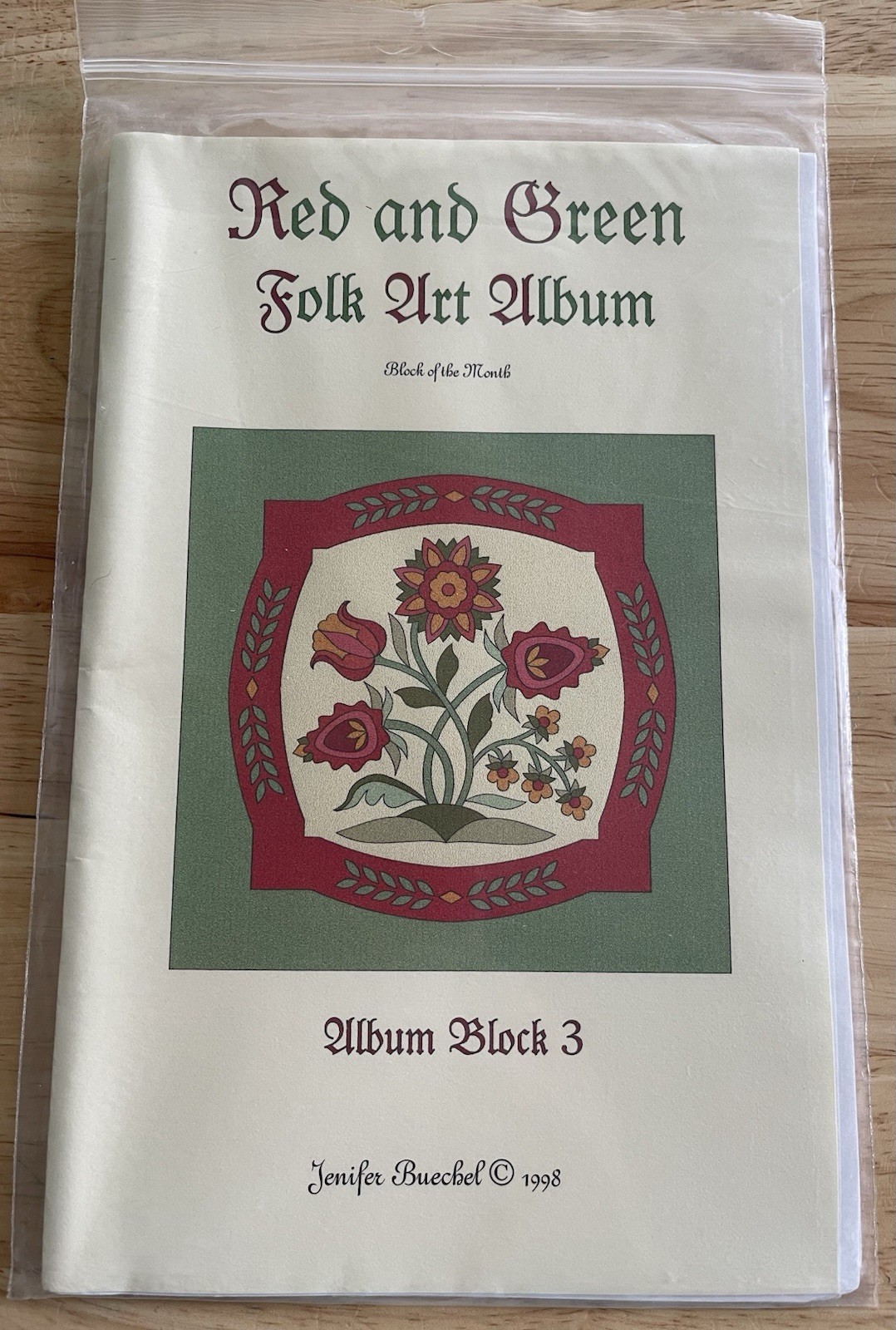 RED AND GREEN FOLK ART ALBUM Block Of The Month Pattern Block 3