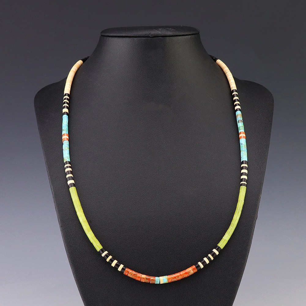 NATIVE AMERICAN KEWA SANTO DOMINGO HEISHI NECKLACE BY MARY & GERARD CALABAZA  