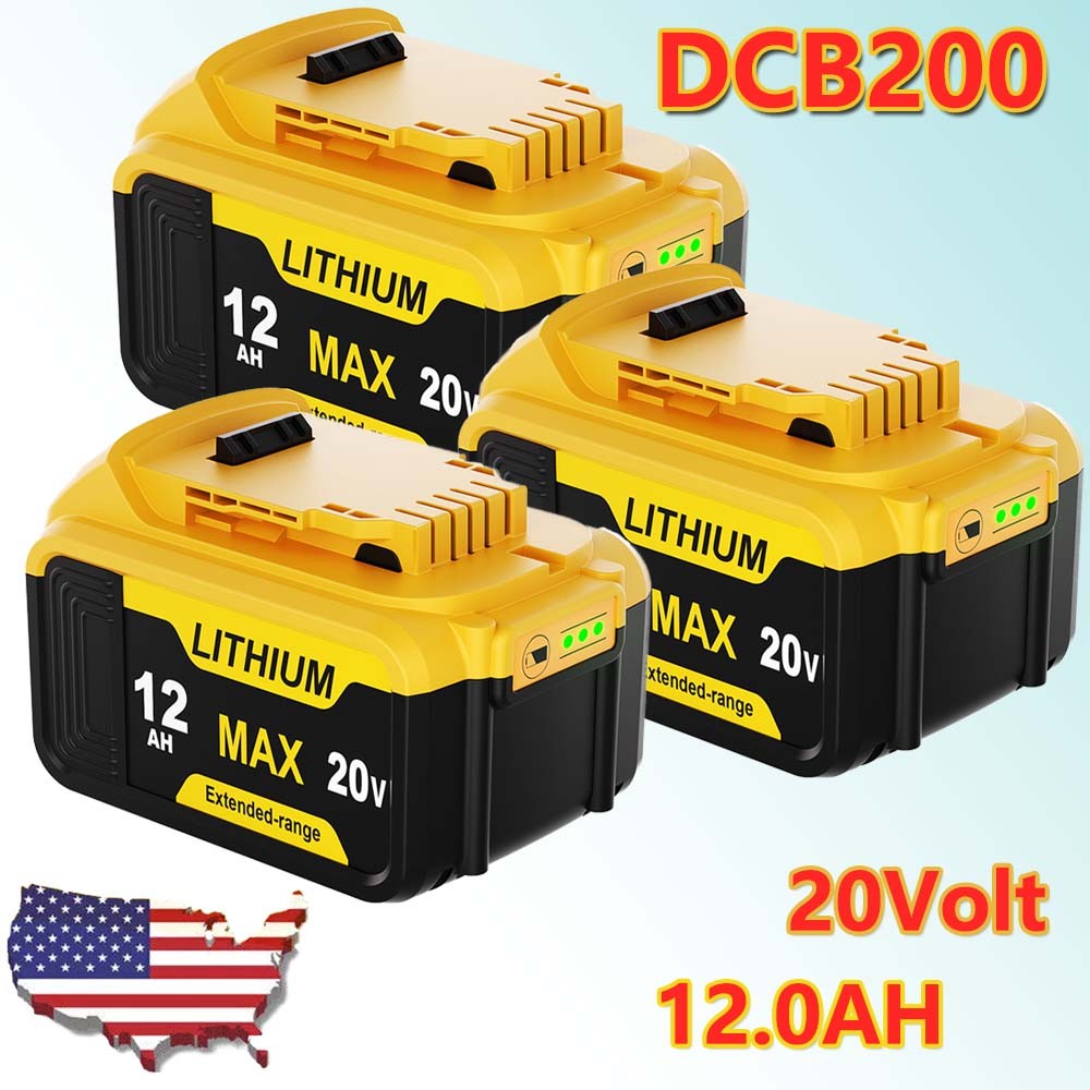 (3-PACK) 20V DCB200 For DeWalt 20V Max XR 12000mAH Li-ion Battery DCB201 DCB208