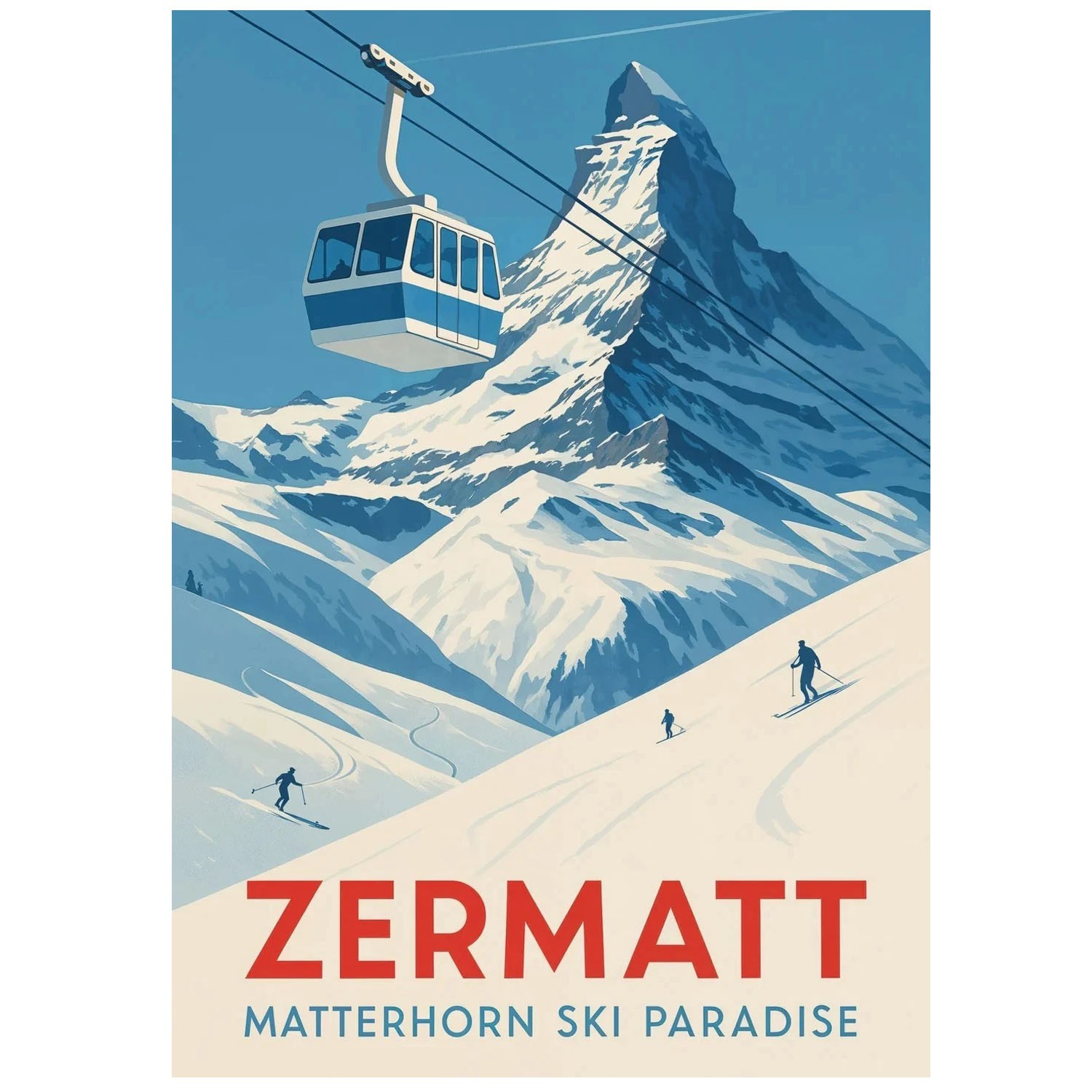 Zermatt Matterhorn Ski Paradise Switzerland Travel Vintage Poster