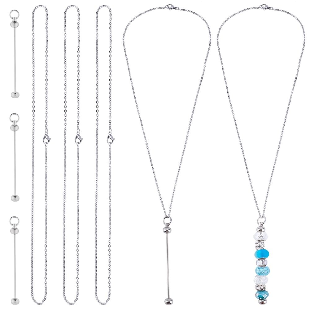 SUNNYCLUE 1 Box 12Pcs Beadable Necklace Blanks Stainless Steel Color 