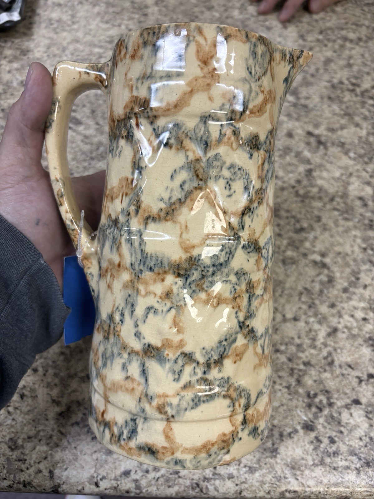 Antique Pitcher Spongeware Stoneware. 9.5x5x5" Circa 1895.