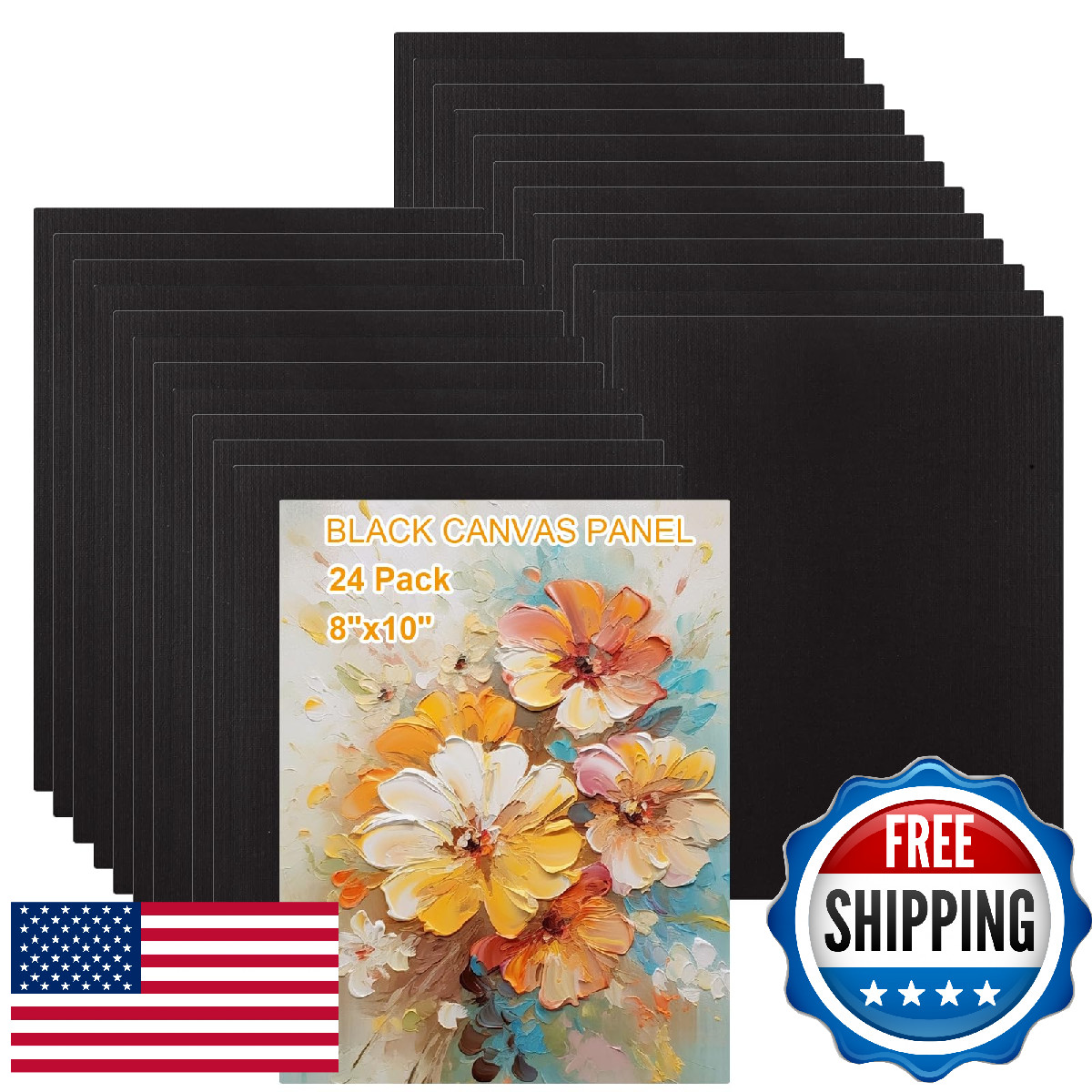 GBACHOOSE 24PC 8x10" Black Canvas Panels for Painting - Acrylic, Oil Paint