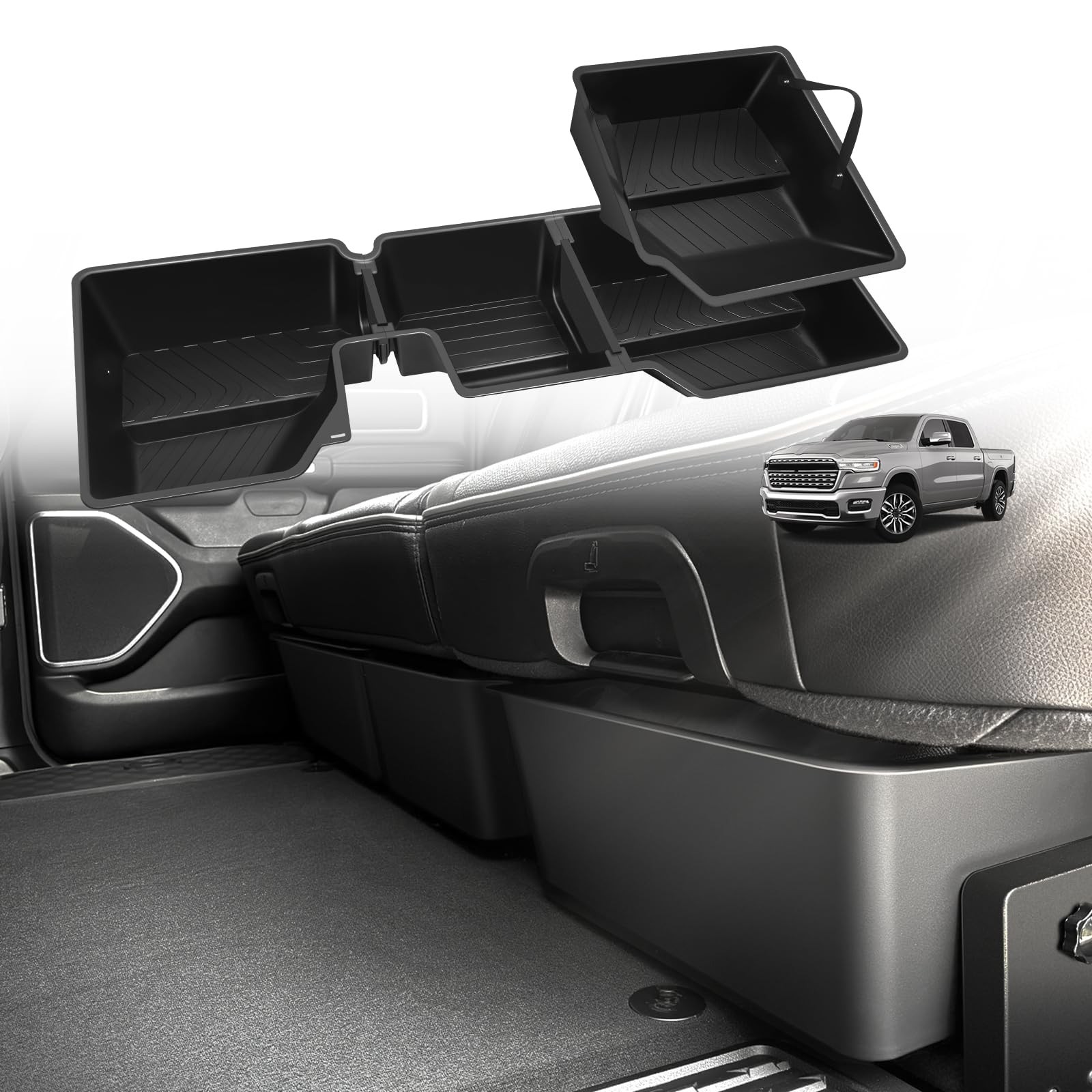 Under Seat Storage for Dodge Ram 1500 2026 2025-2019 Crew Cab Custom Fit Deta...