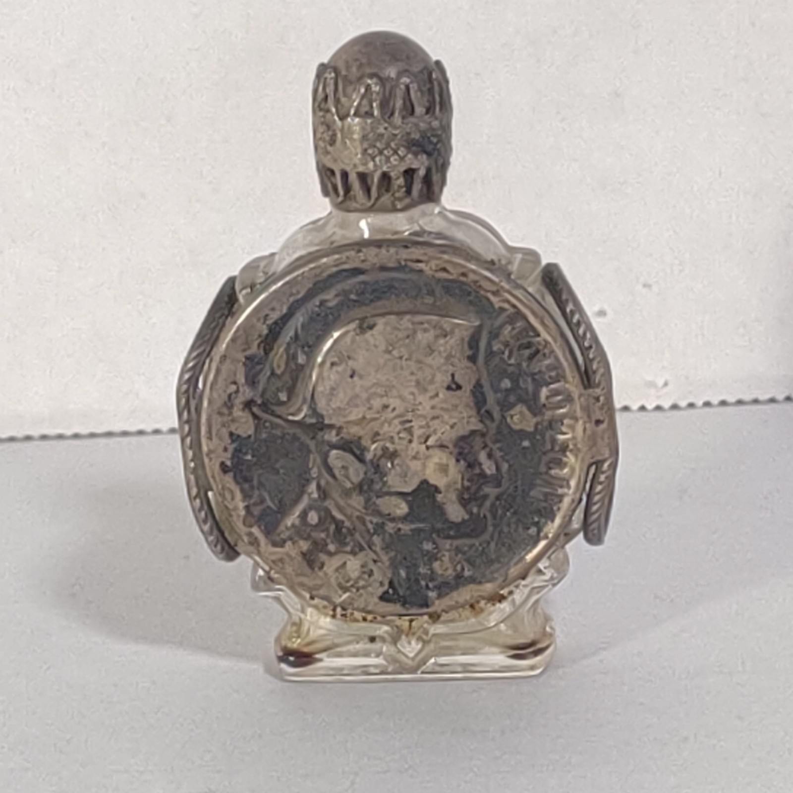 Vintage French Glass Perfume Bottle Metal Ornate Design Made In France