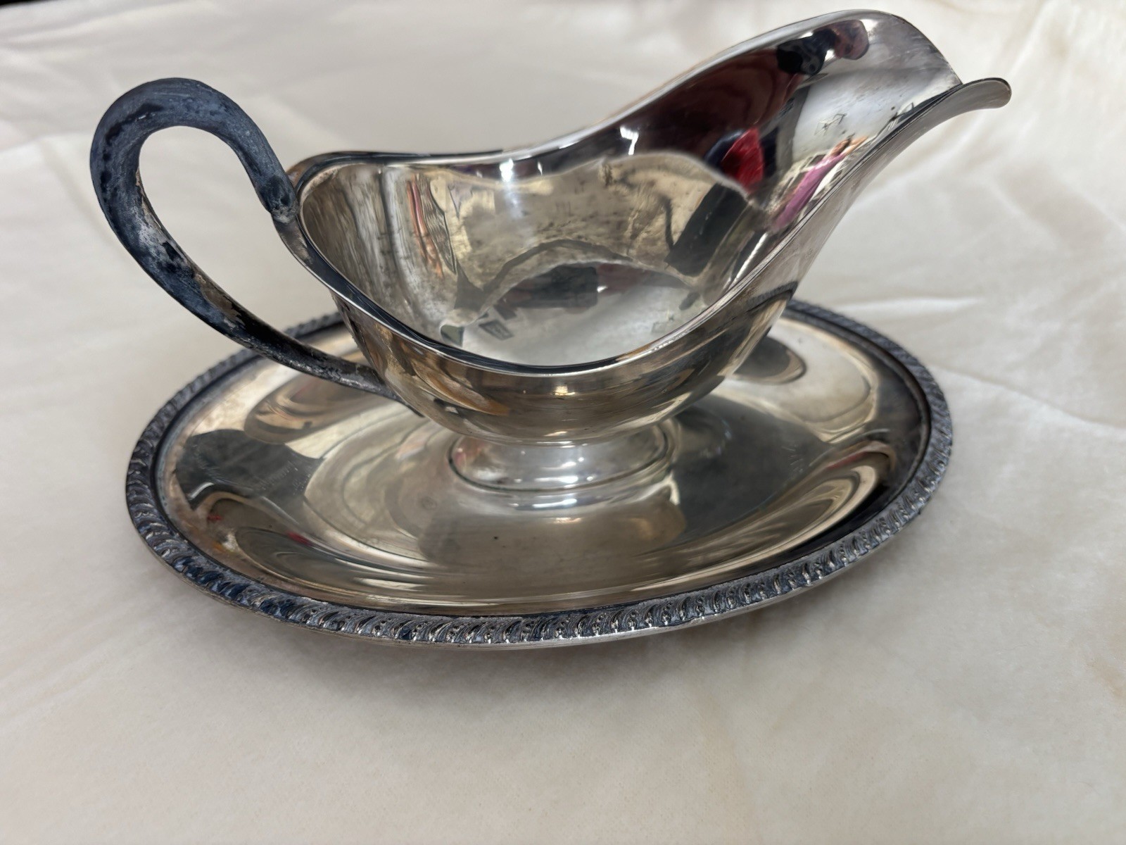 Vintage Am Rogers Primrose Silver plate Gray Boat With Attach Underplate