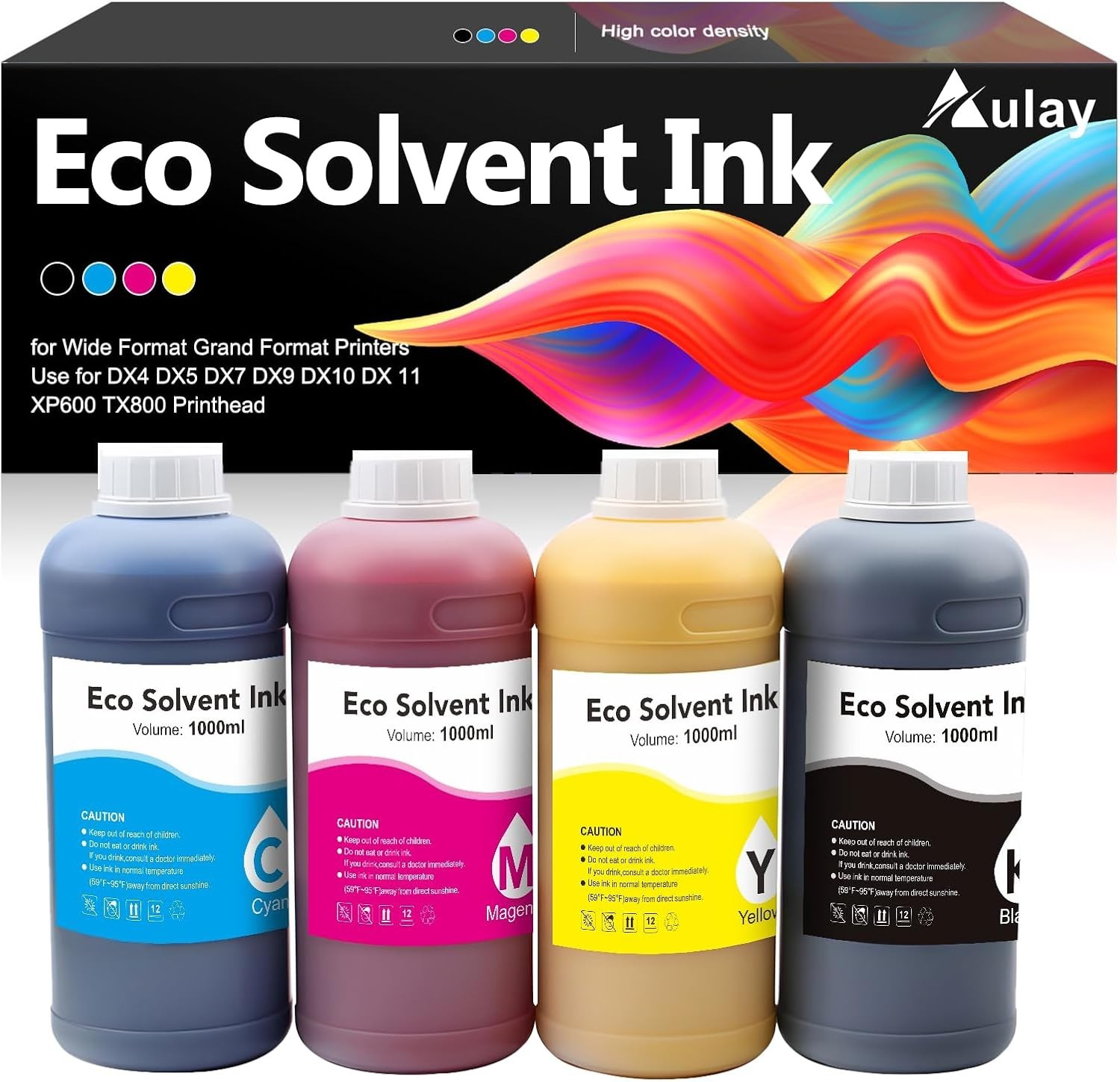 Eco Solvent Ink 1000ml 4 Pack CMYK Compatible for DX4 DX5 DX7 DX9 Printheads