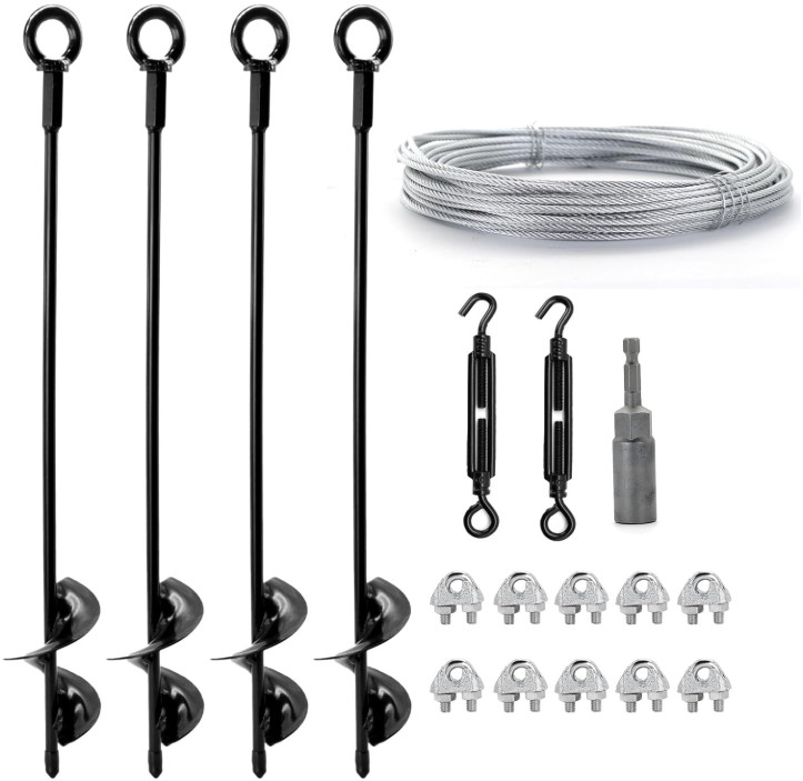 4 Pack 18" Ground Anchors Shed Anchor Kit with 1/8" Galvanized Cable & Turnbu...