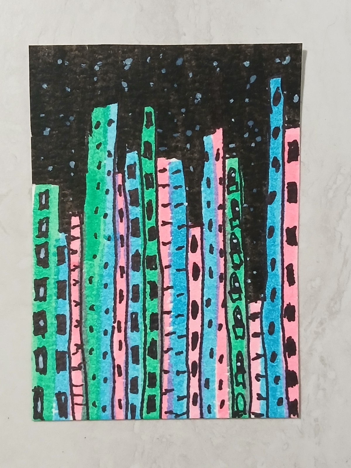ACEO Artist Trading Card OOAK Artist Signed "Neon Skyscrapers"