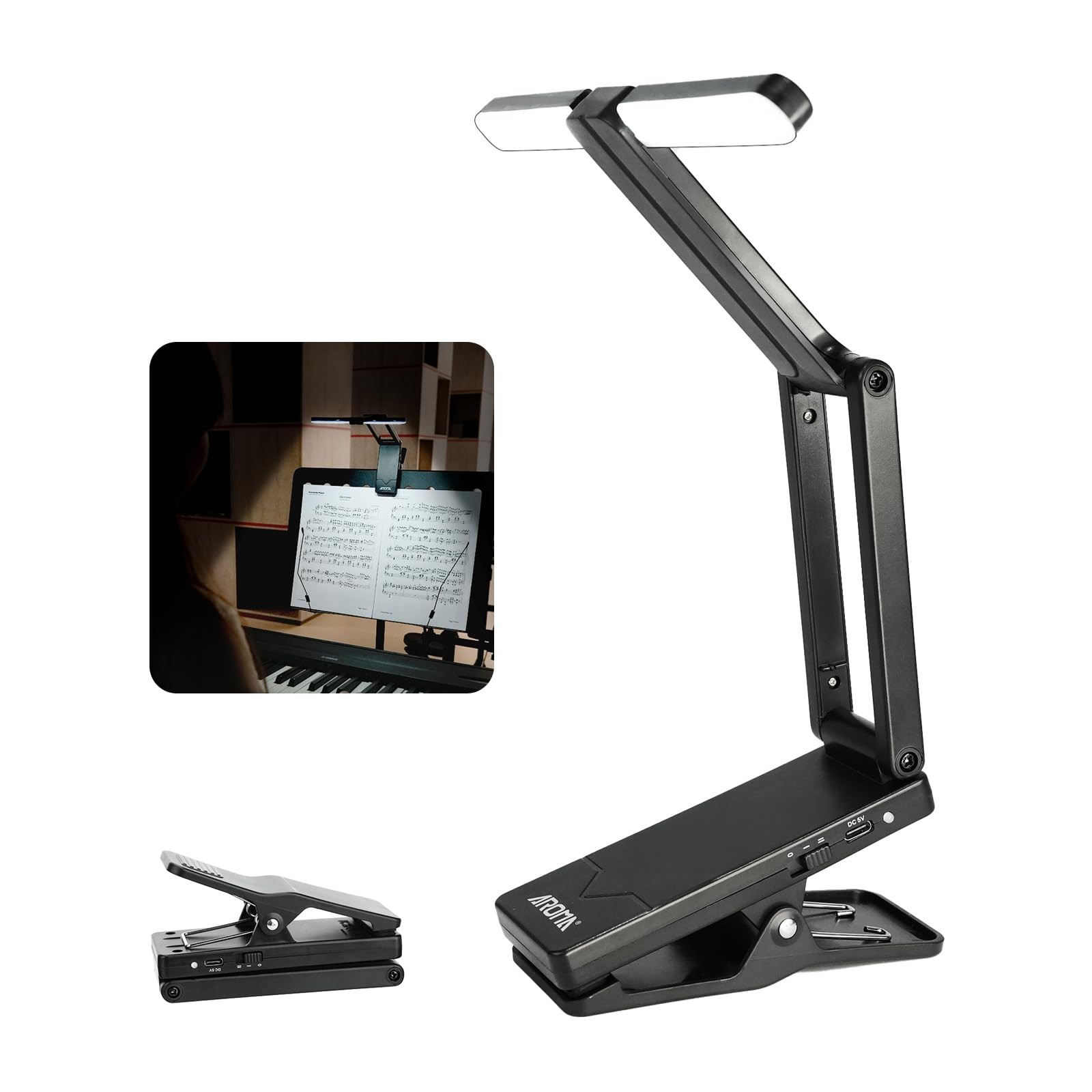 Light for Music Stand Rechargeable Clip On Piano Lamp Adjustable 2 Brightness