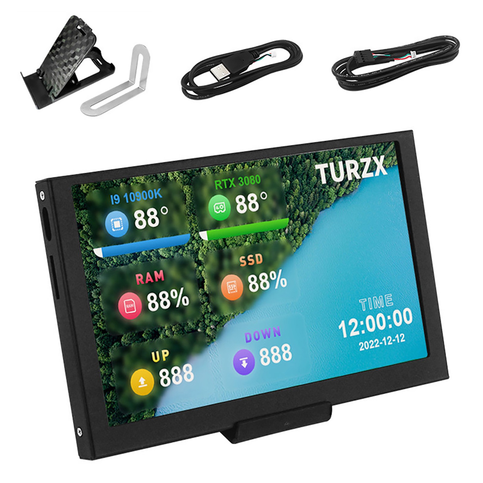 Black 5" IPS USB Mini Screen PC CPU GPU RAM Data Monitor PC Sensor Panel w/Stand