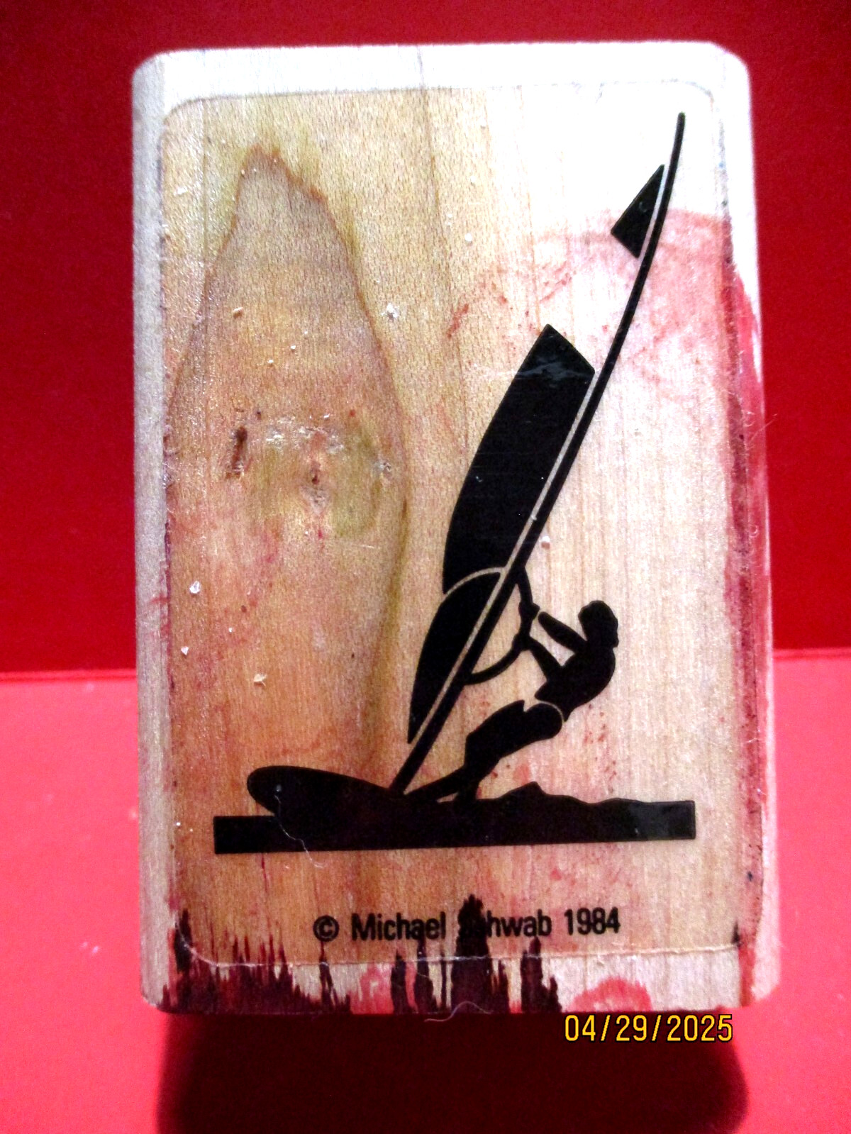 LADY WIND SURFING GRAPHISTAMP RUBBER STAMP WOOD MTD V 1984