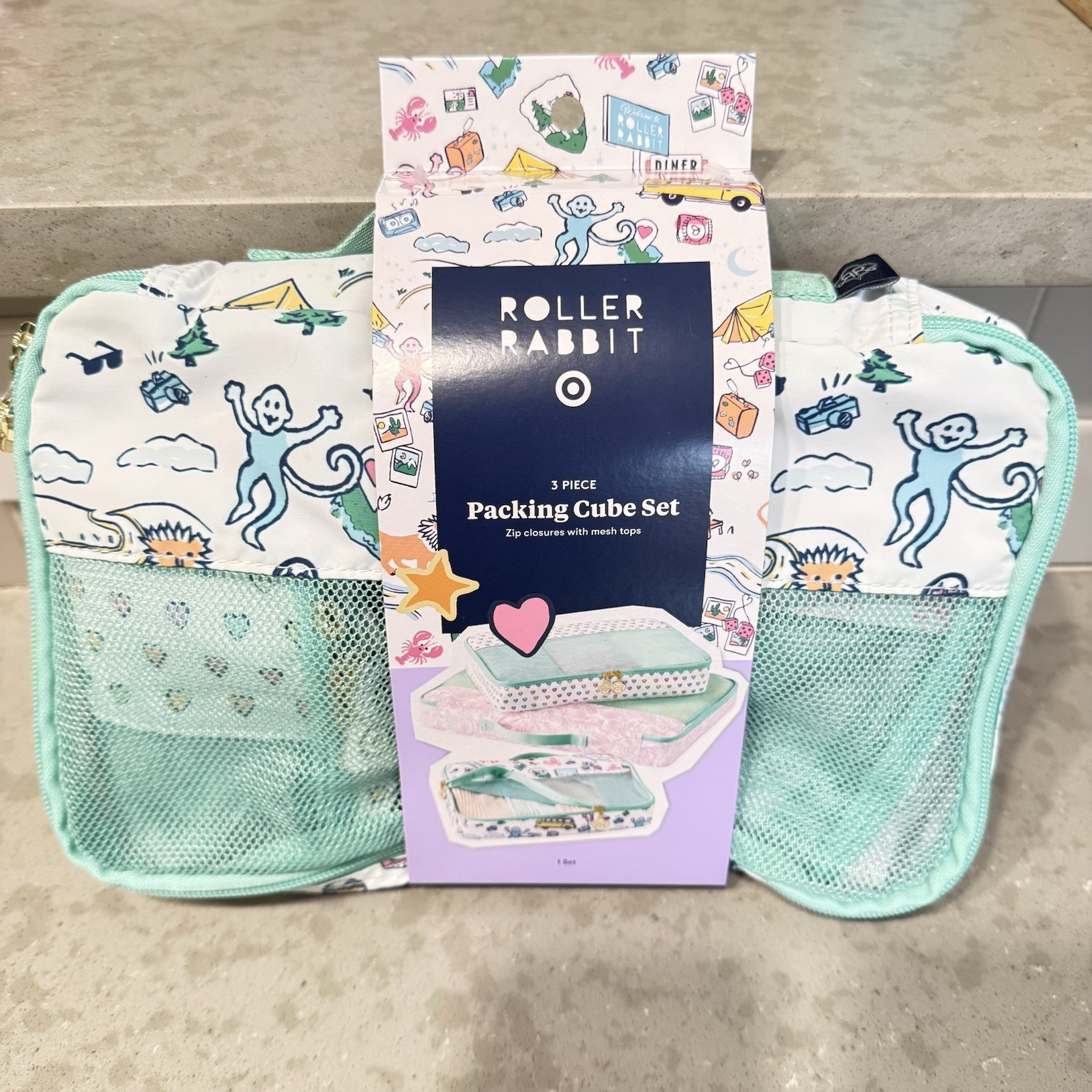 3pc Packing Cube Set White/Teal - Roller Rabbit x Target