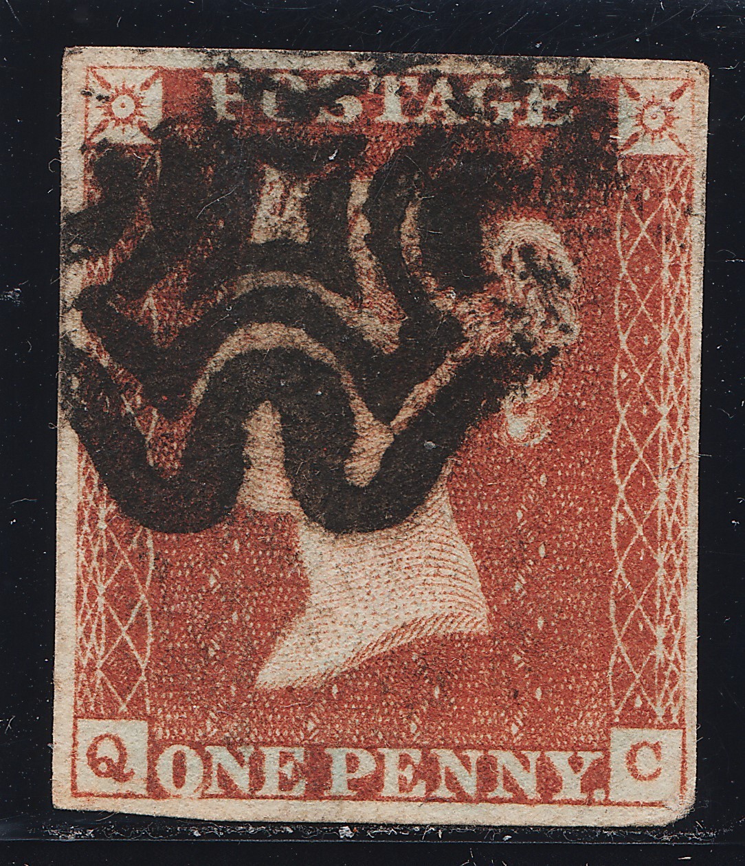 1841 Penny Red Spec AS59  Black Plate 9 (QC)   Fine Used 4 Margins
