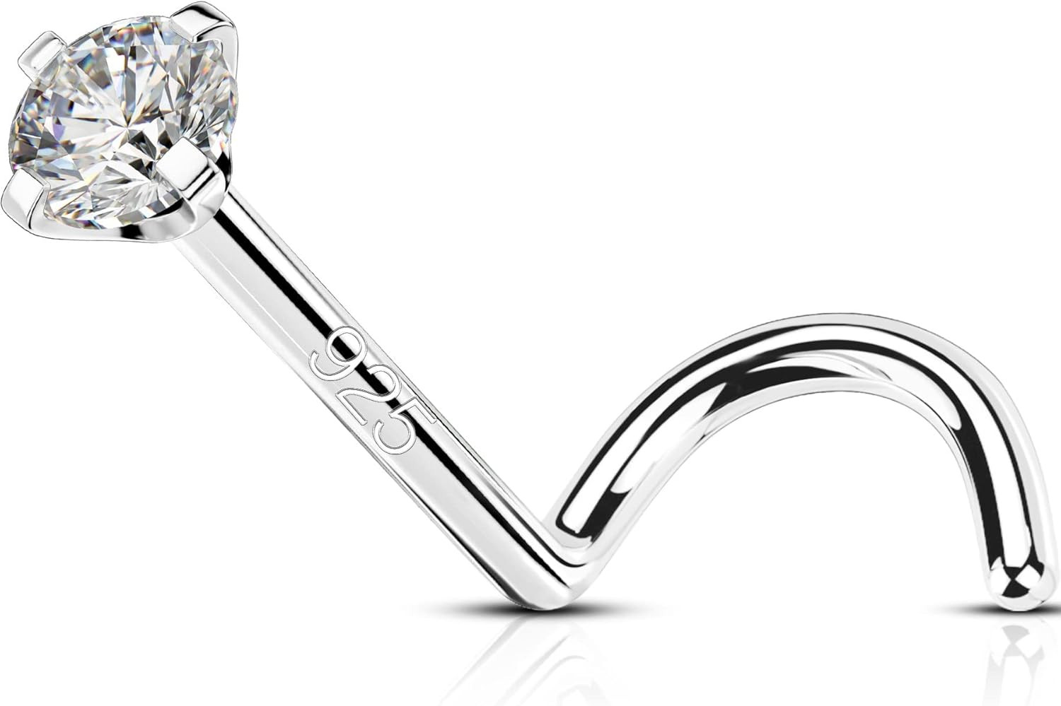 925 Sterling Silver Nose Studs, Bone L Screw Shaped Nose Rings, 20G Nostril Soli