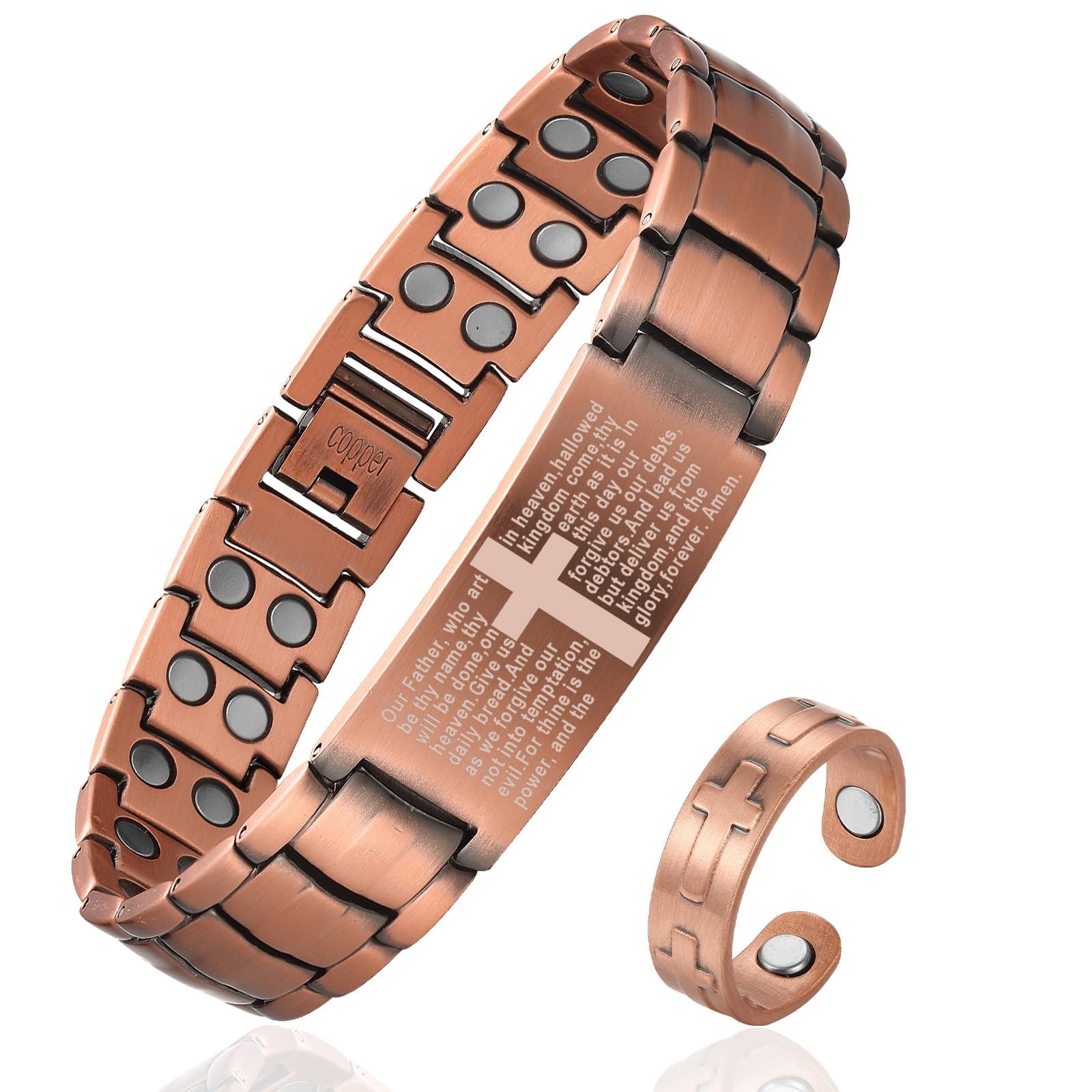 Copper Cross Bracelet for Men - Ultra Strength Magnetic Mens Cross Jewelry Se...