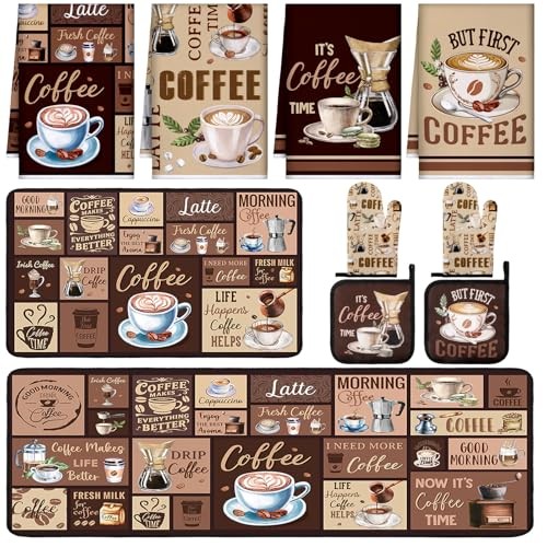 10 Pcs Kitchen Decor and Accessories Oven Mitts and Pot Holders Brown Coffee