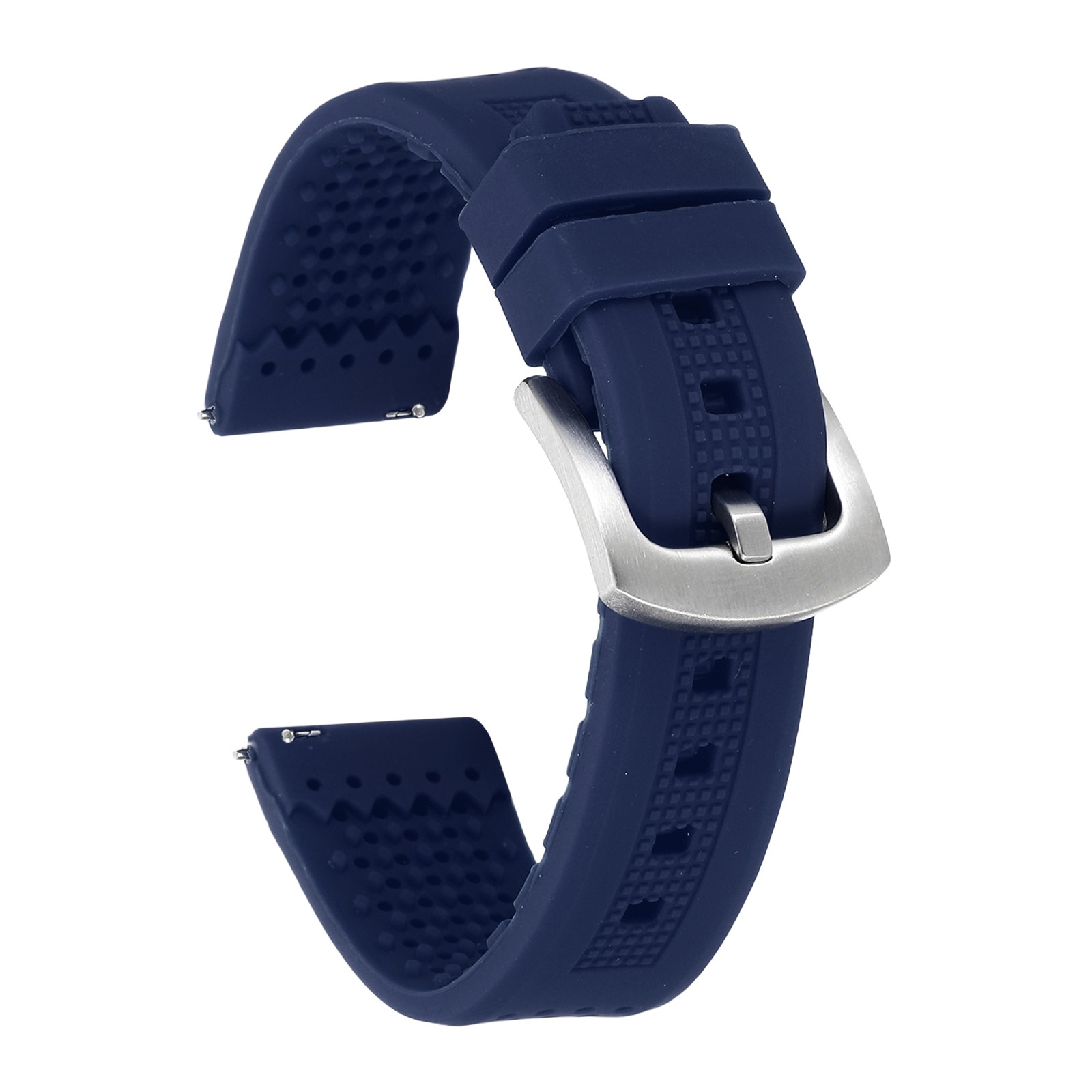 Silicone Watch Bands 20mm Soft Watch Bands with Silver Buckle, Blue